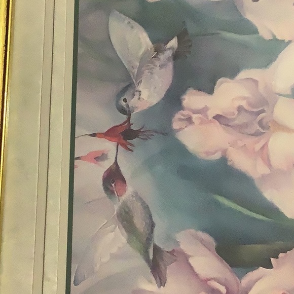 Lilac’s and Hummingbird’s in print in Gold Frame.  Painted by Robbin Allen - Picture 6 of 11